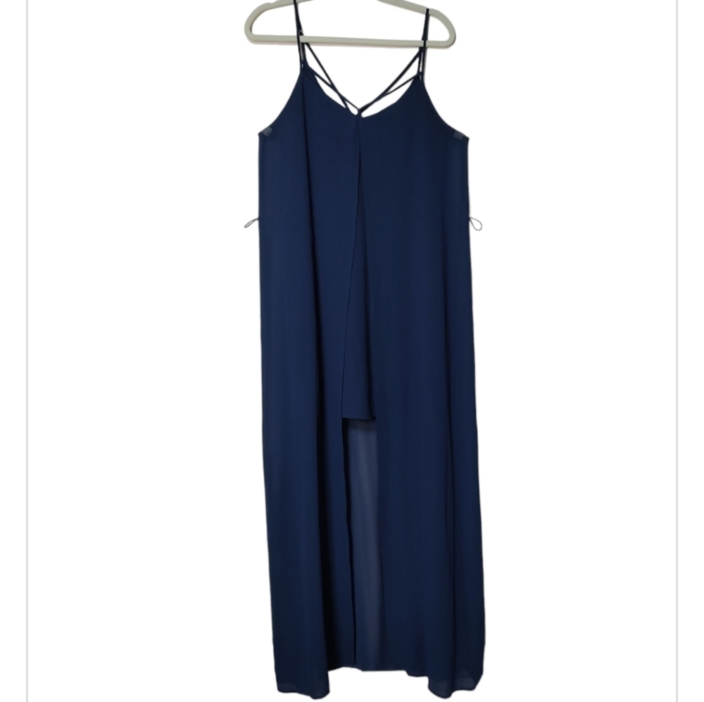 Meghan Los Angeles Blue Spaghetti Strap Open Split Dress Size L